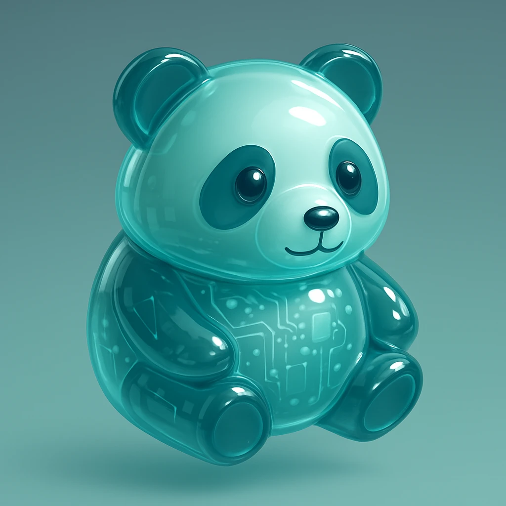 Windows Vista-style icon of a panda, shiny surfaces, subtle reflections, soft blue-green color palette, gentle approachable expression, semi-realistic modern icon appearance emoji