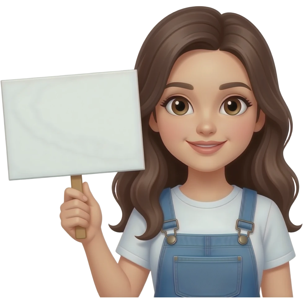 Гарна дівчина брюнетка тримає в правій руці білу пусту табличку emoji