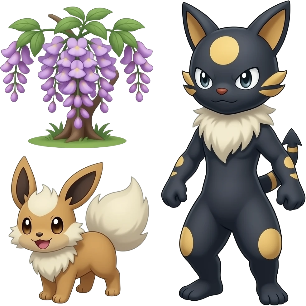 Badass Wisteria Demonic Furret-Umbreon-Litten-Absol-Pokémon emoji