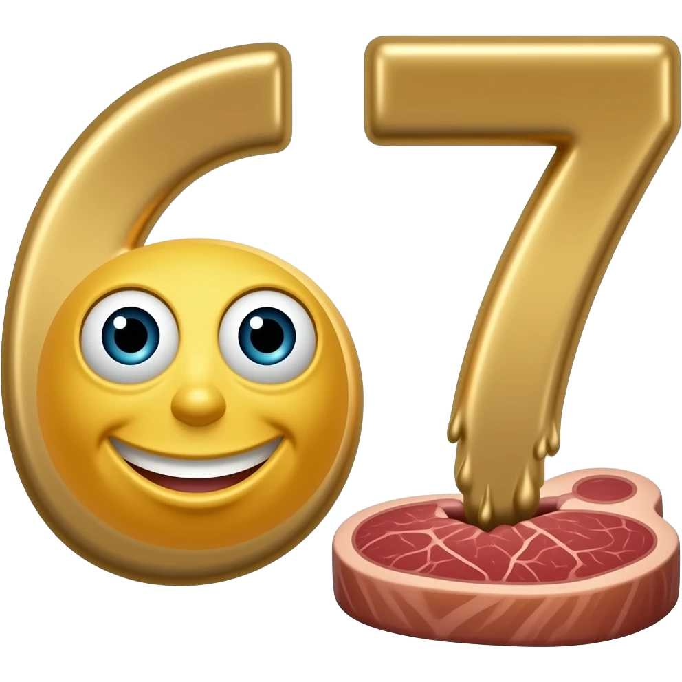 yellow circle with face on it sticking out hitting 67 meme with mini steak in the background emoji