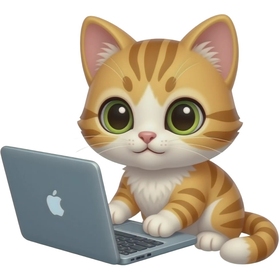 Un gatito muy cute codificando con su laptop emoji