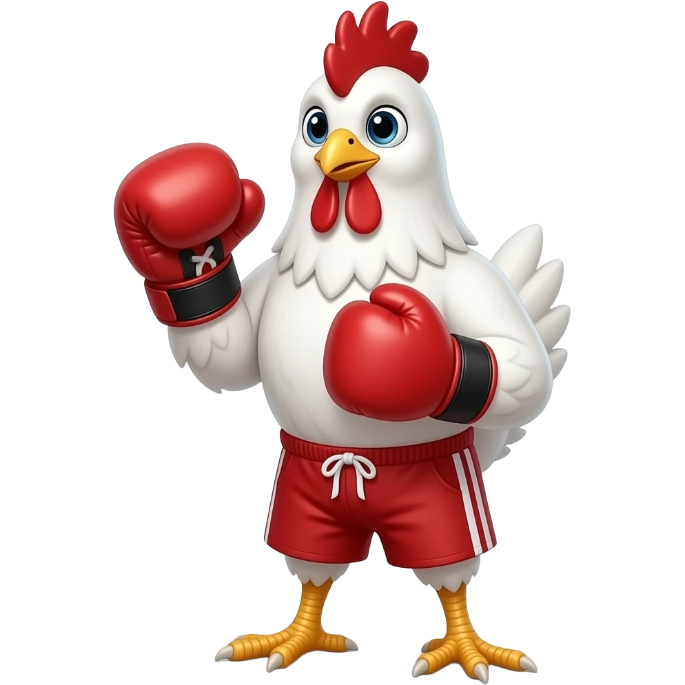 White chicken with red boxing gloves and shorts emoji