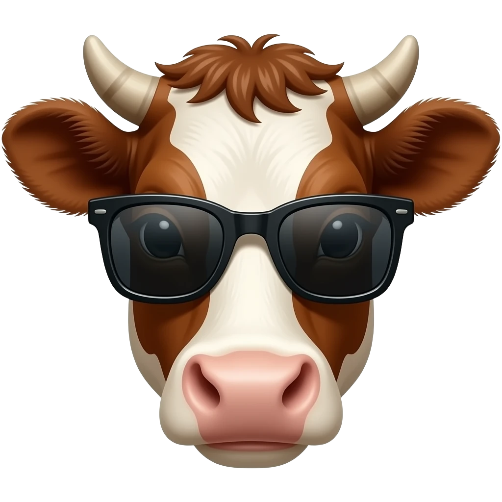 a head of cool brown cow wear super cool dark / black sunglasses emoji
