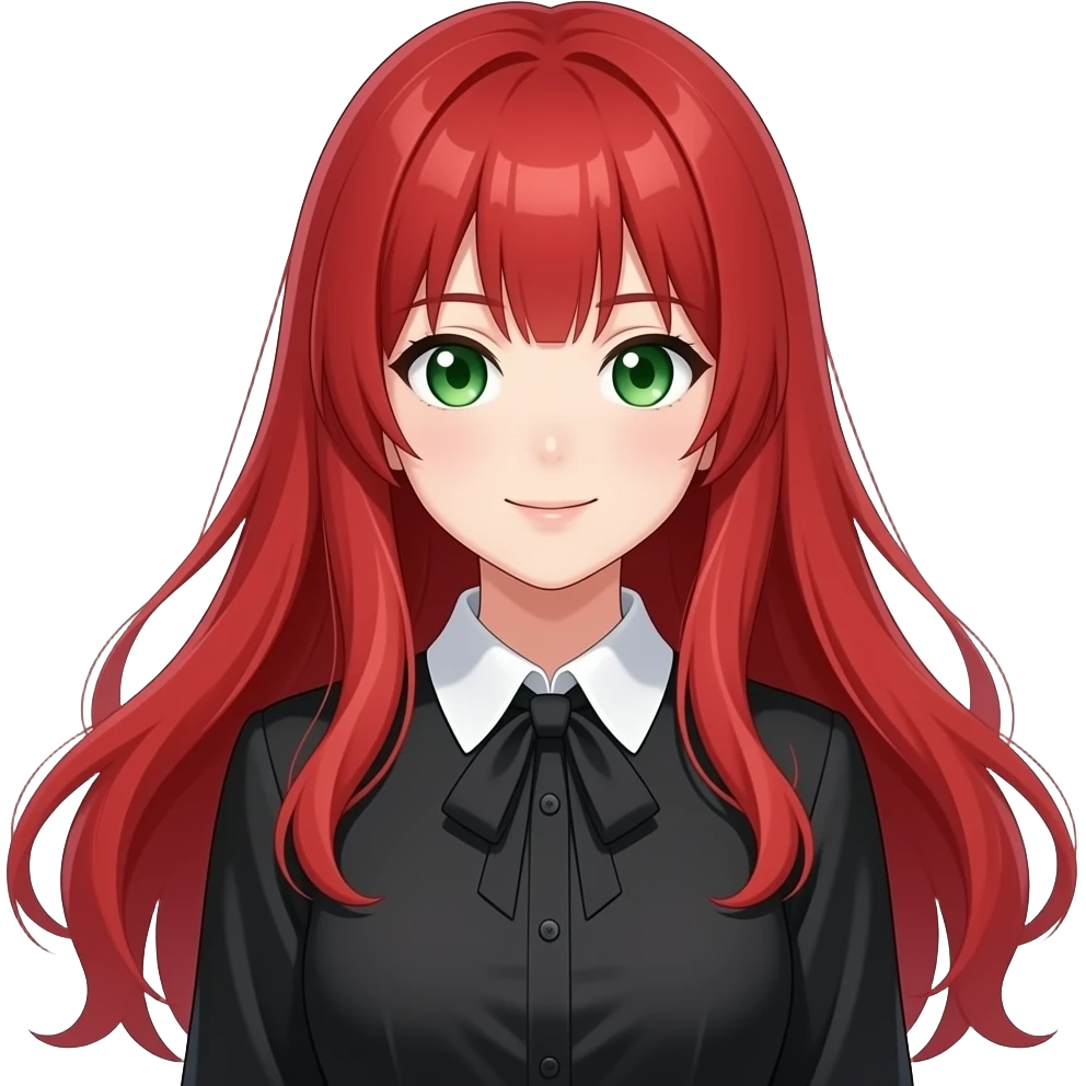 anime girl droollong red hair green eyes black blouse with white collar emoji