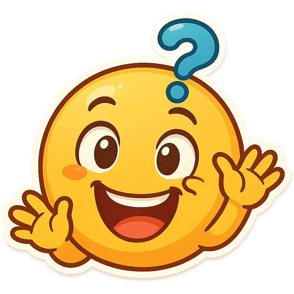 funny emoji for a kids quiz, playful, bright colors, big smile, cartoon style emoji