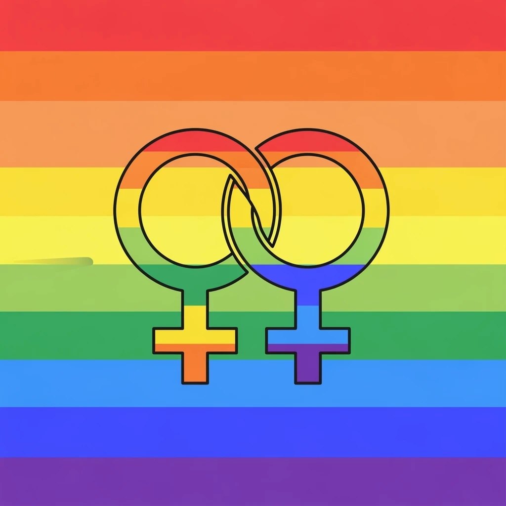 gay pride two interlocked female symbols, rainbow gradient, friendly and inclusive emoji