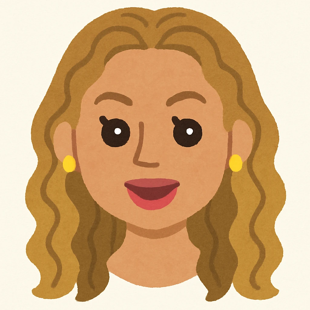 Beyonce's head in Irasutoya style, expressive eyes, cartoonish, light colors, approachable vibe emoji