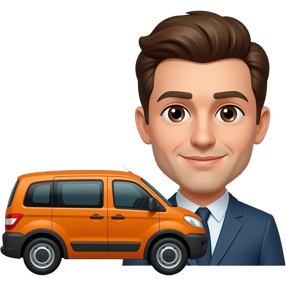 Orange skåpbil kör på en man med brunt hår emoji
