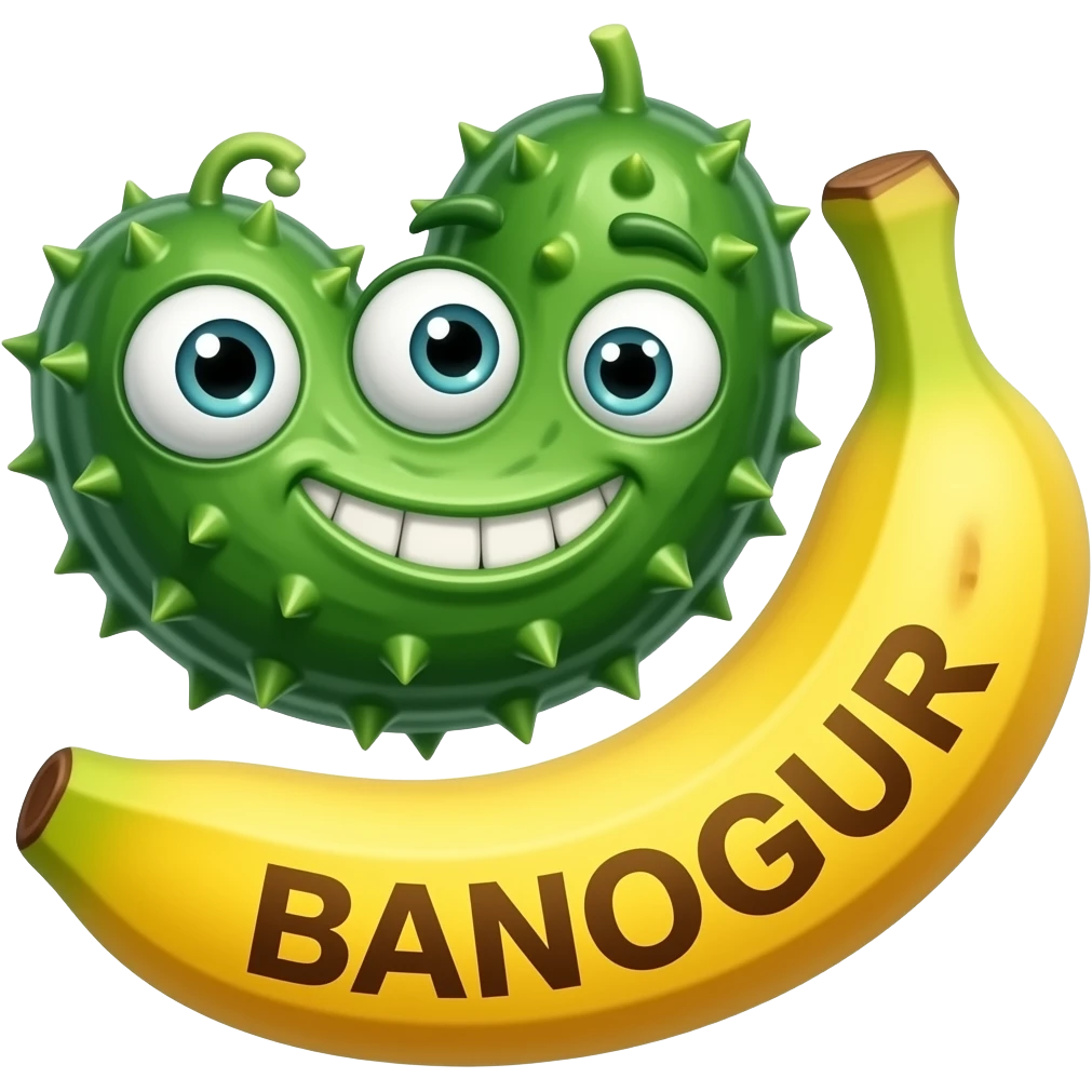 toothy funny prickly cucumber-banana with the inscription-text "BANOGUR". emoji