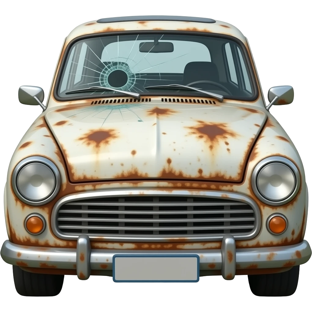 rusty white car with a broken windshield emoji