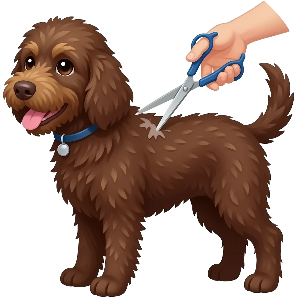 Сделай собаку породы лаготто раманойло ( она должна быть коричневая) и она должна быть на грумминге (давай изобразим груминг, как ножницы) emoji