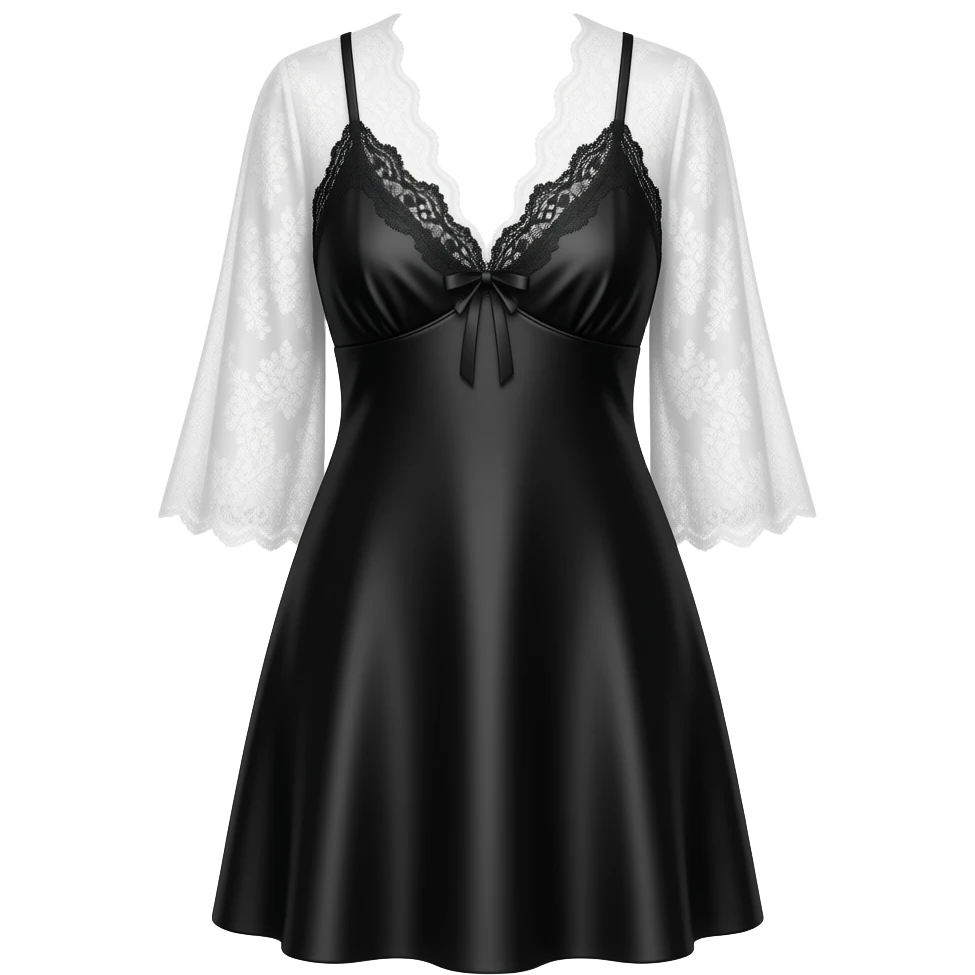 Black silk night gown with lace emoji