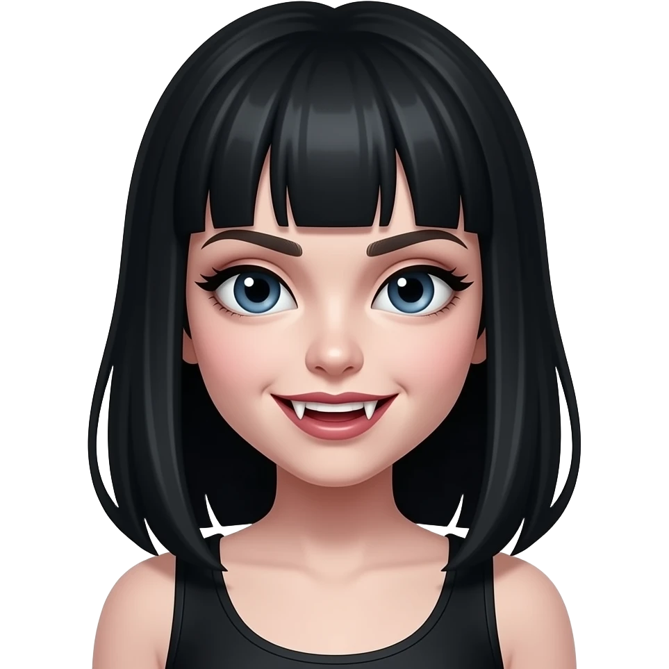 Black hair vampire girl facing forward with fangs showing emoji