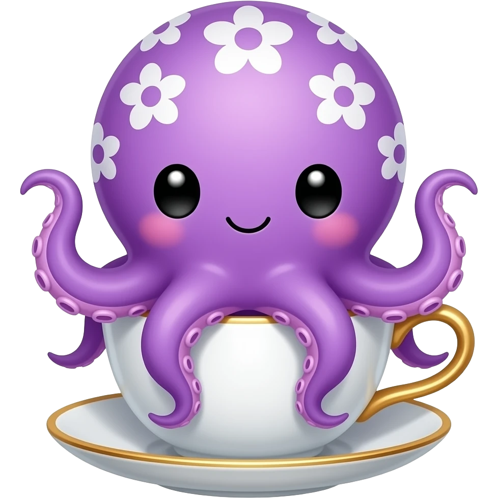 cute purple Octopus with a white flower pattern Teacup emoji