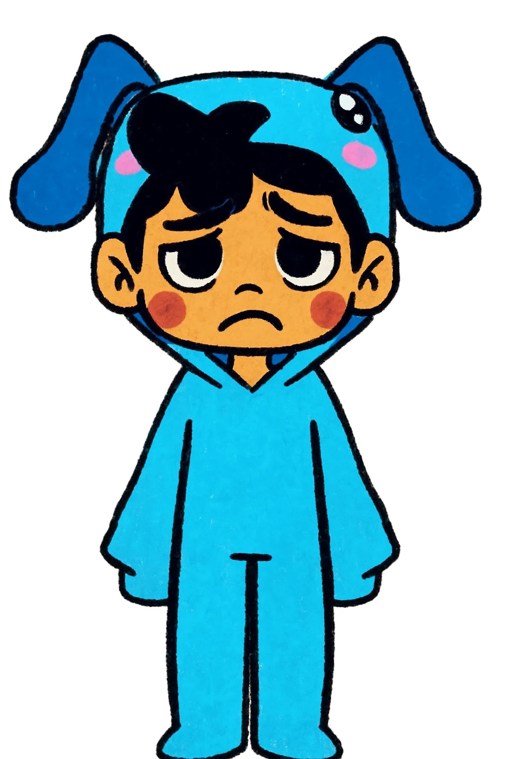 Keep the picture quality and style exactly the same as the original image. Edit the character to have a sad expression, preserving all details and style. emoji