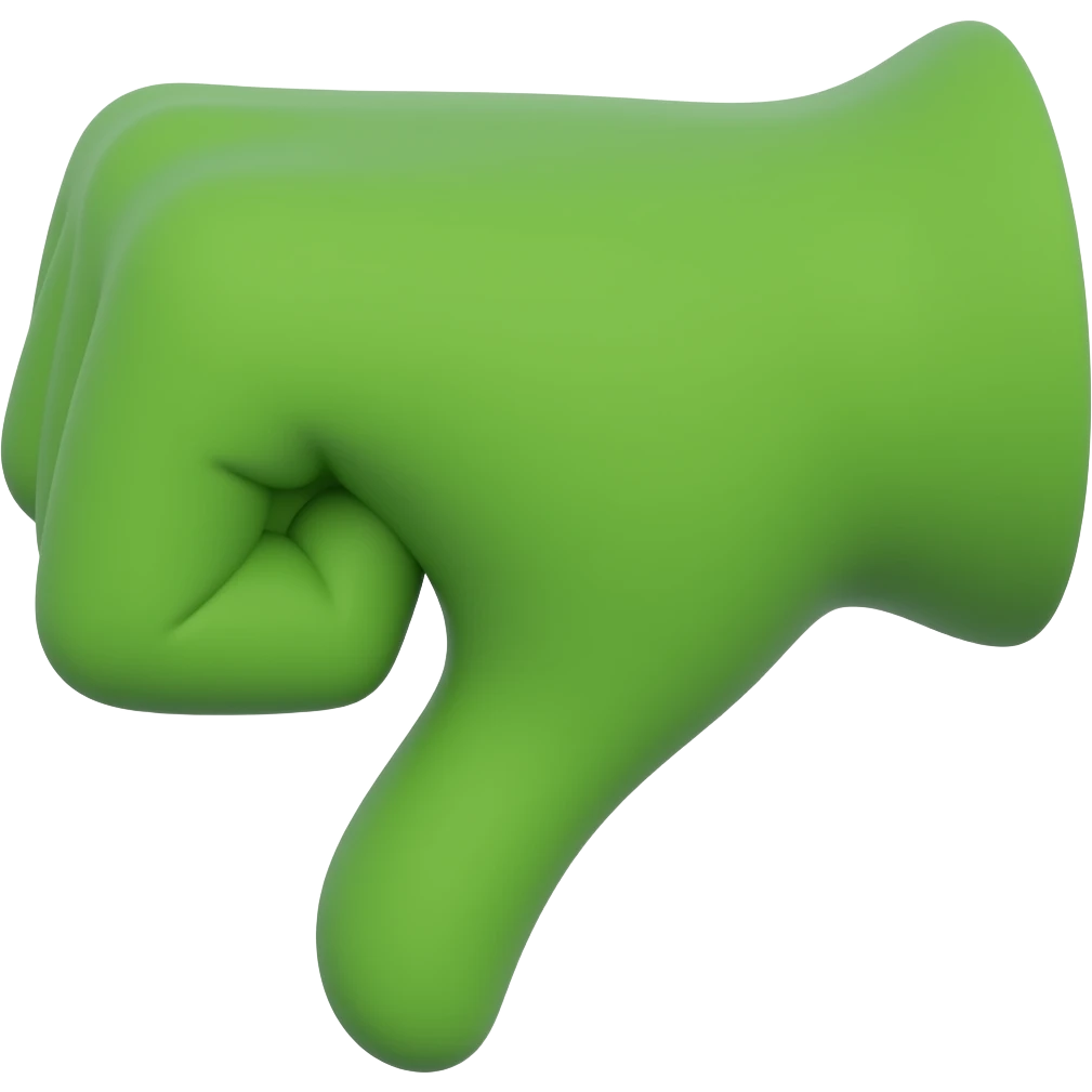 Una mano de dinosaurio verde en forma de dislike emoji