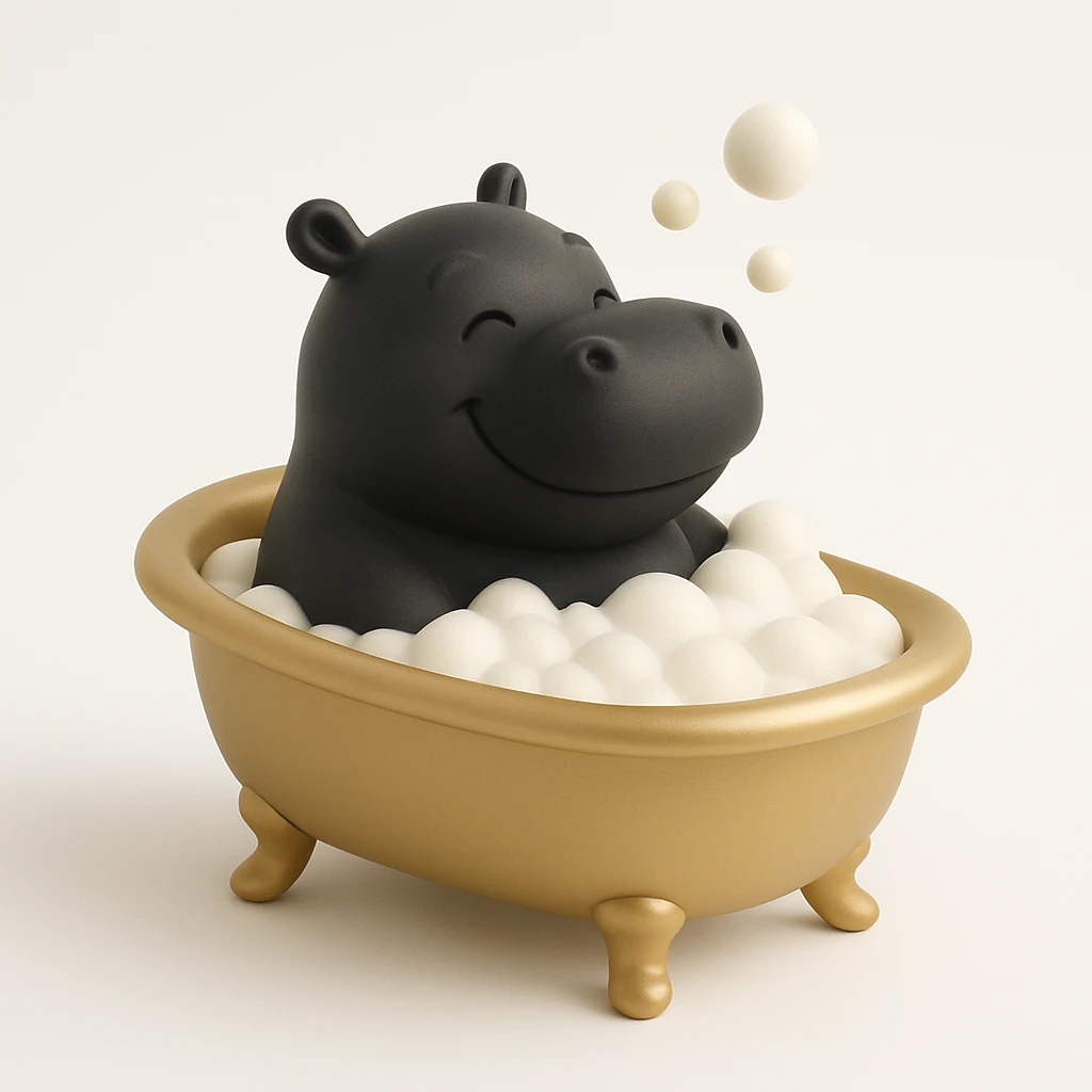 happy hippo with bubbles in bathtub emoji