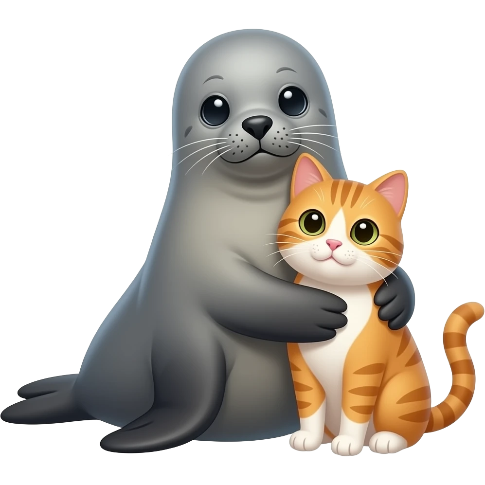 A seal hugging a cat emoji