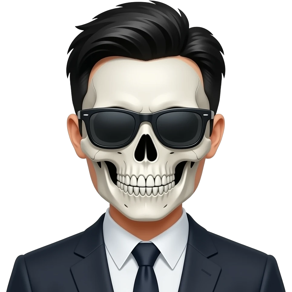 Crear un emoji de un hombre de pelo chino con pasamontañas de calavera y gafas obscuras emoji