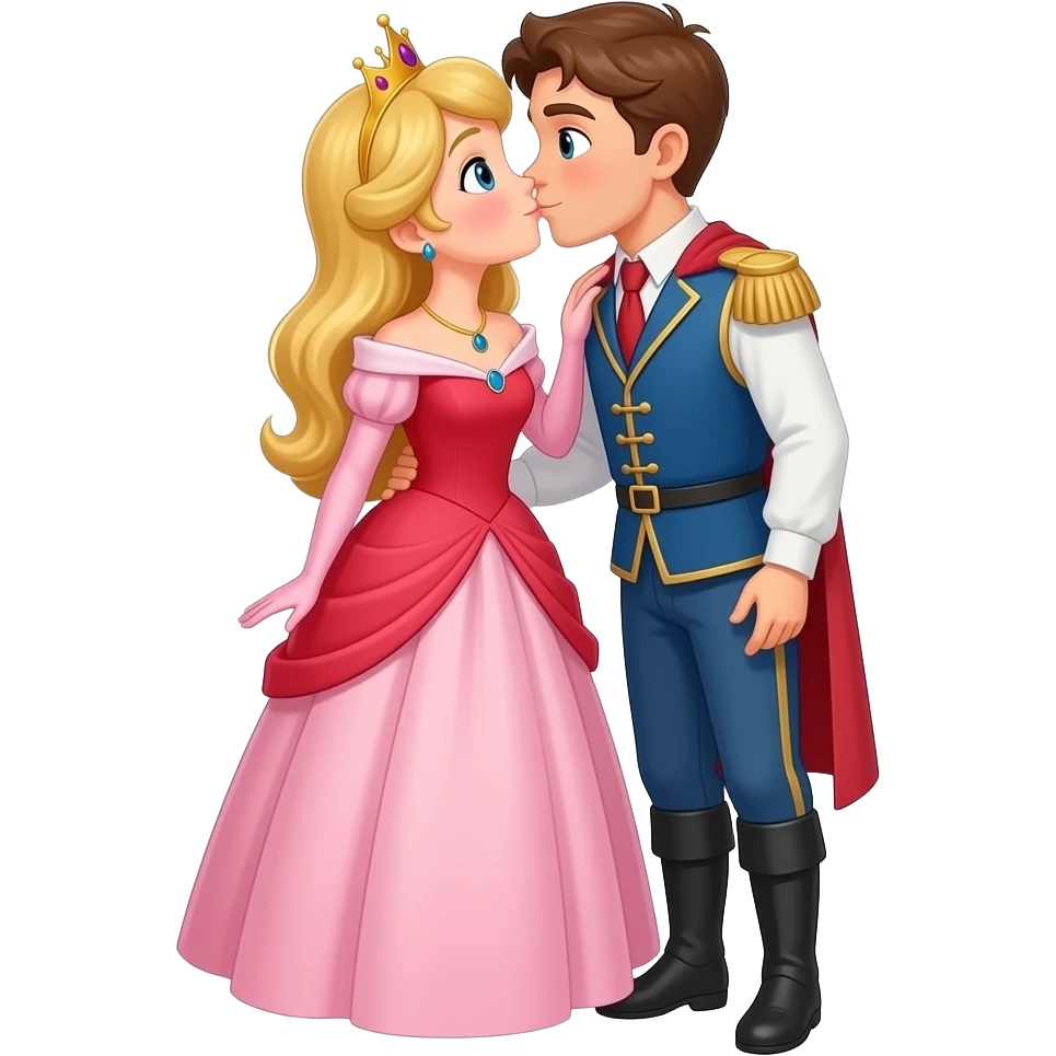 Kırmızı Ve Açık elbiseli taçlı daha fazla takılı bir prensi öpen  prenses tüm vücut emoji