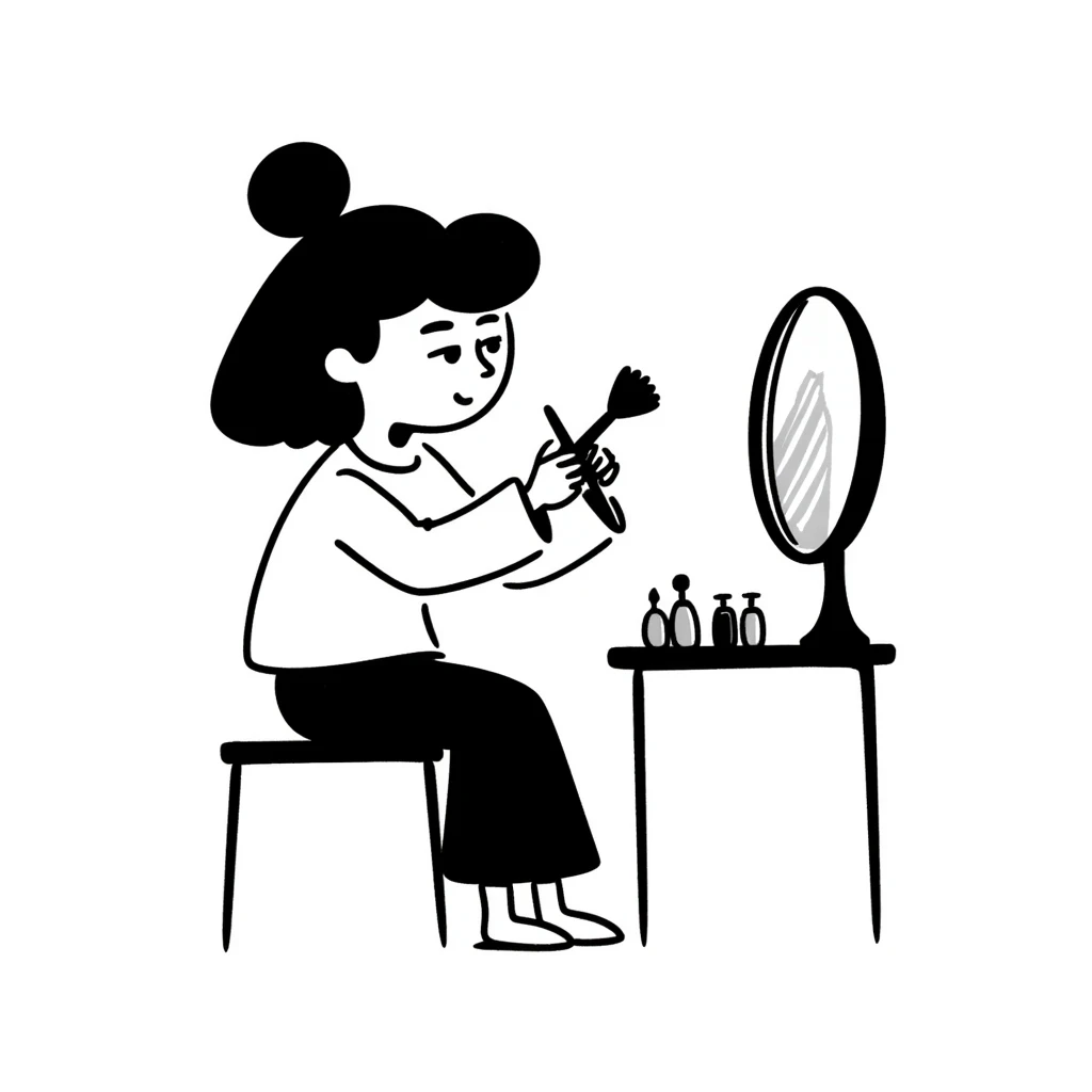 Girl applying makeup with mirror emoji