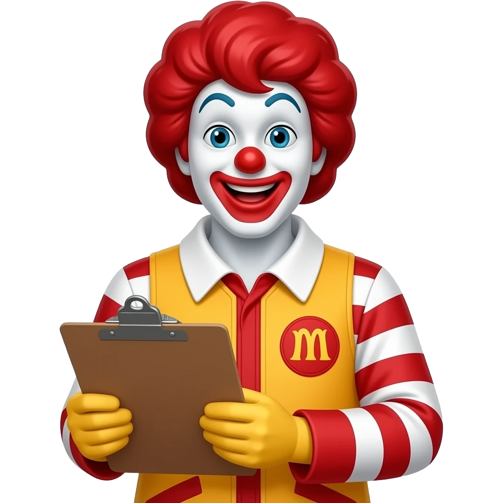 Ronald McDonald with clipboard emoji