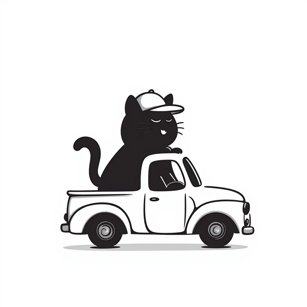cat riding a truck, hand drawn doodle style emoji