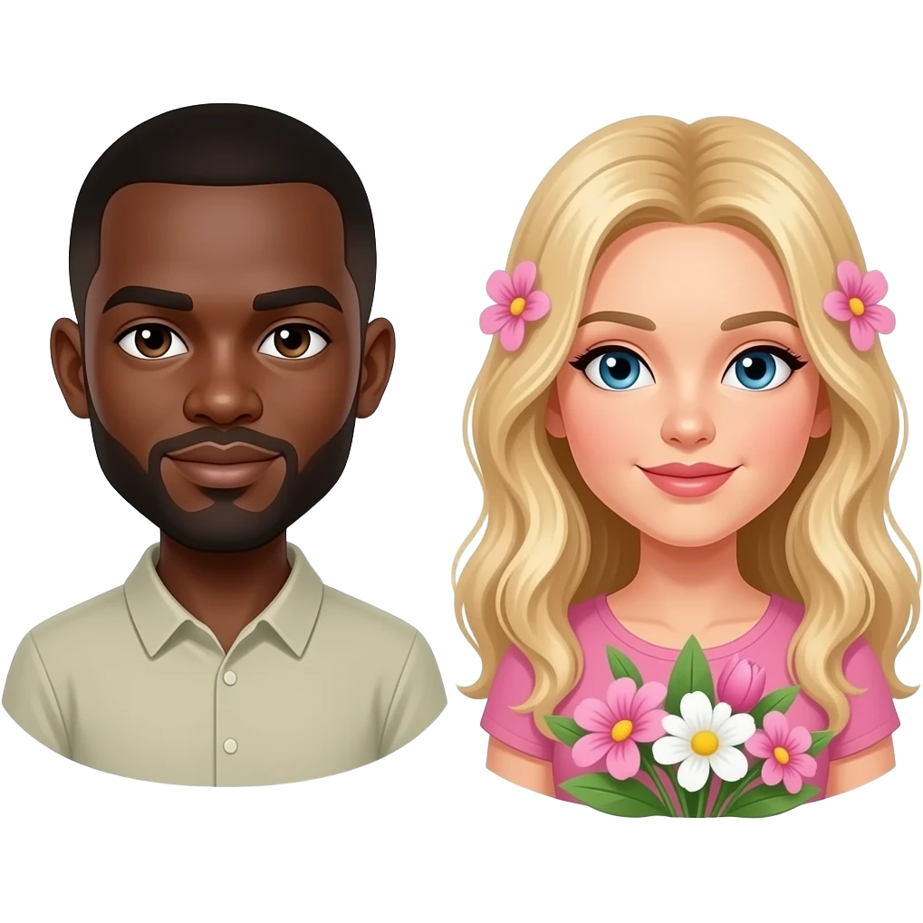 Bald black man leave blond girlfriend alone with flowers emoji