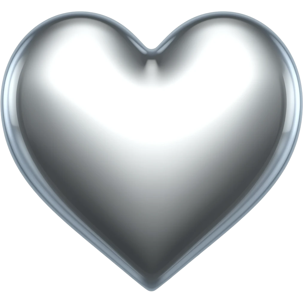 Very shiny Silver chrome heart with sharp point emoji