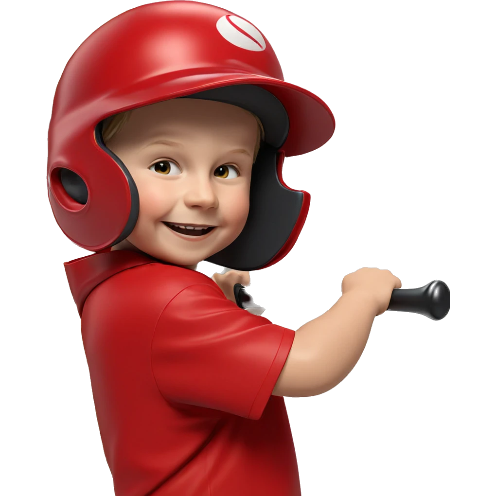 smiling boy with baseball bat emoji