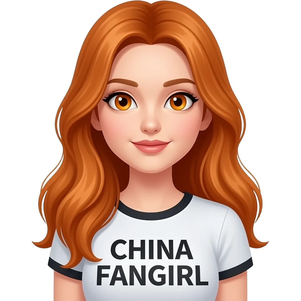 sexy girl with long ginger hair and ginger eyes a top with CHINA FANGIRL written on it emoji