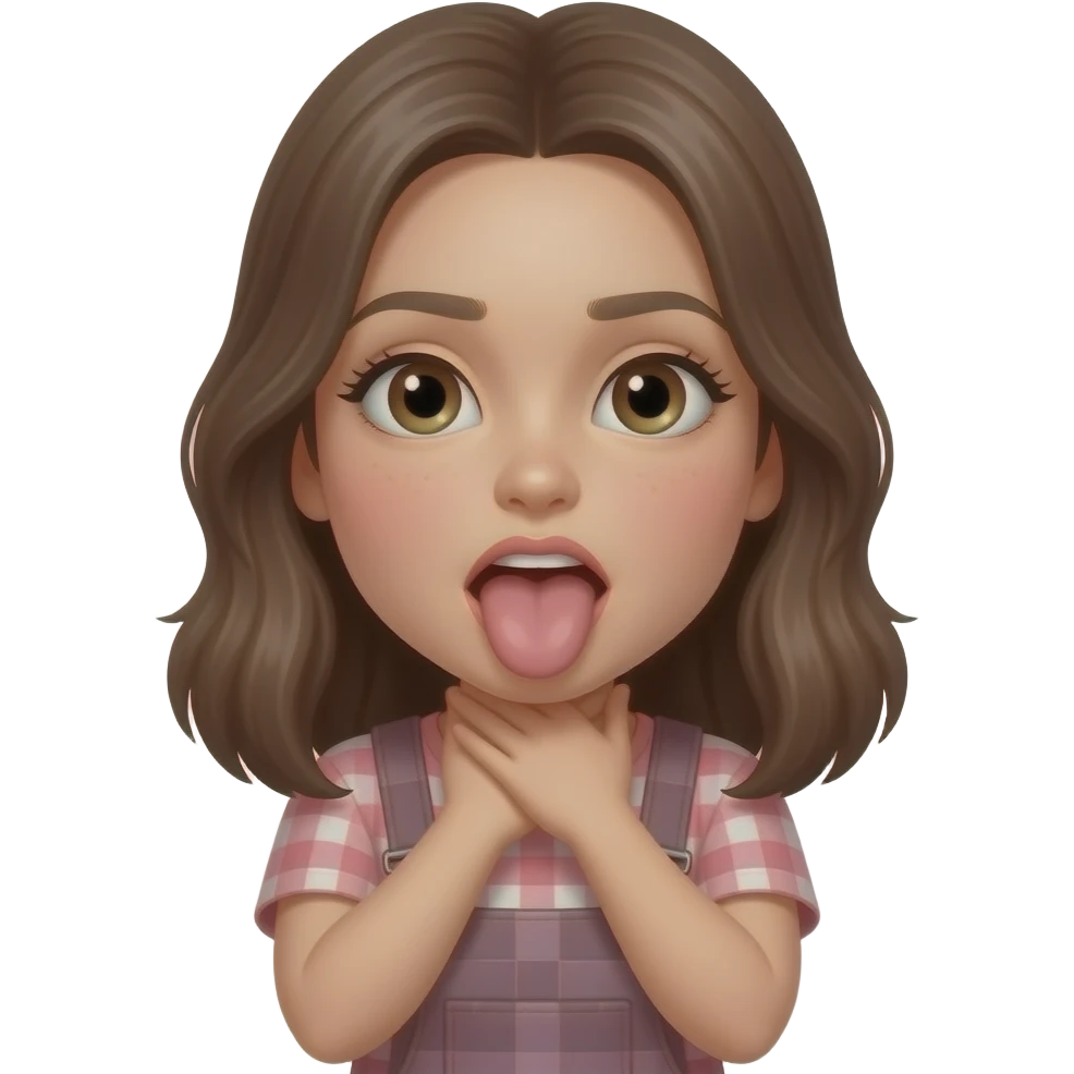 Mad Medium skin girl Choking self with hands around neck With tongue sticking out emoji