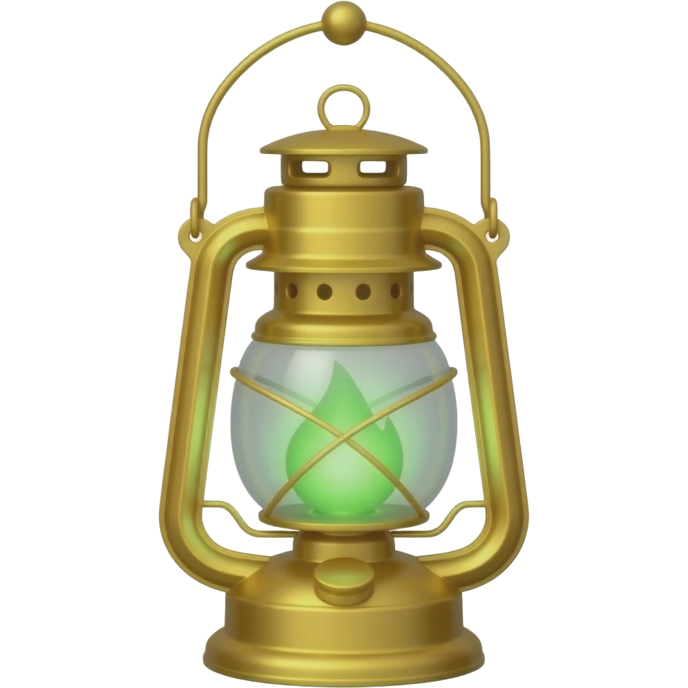 A golden hanging lantern with a emerald green flame, no wire or chain emoji