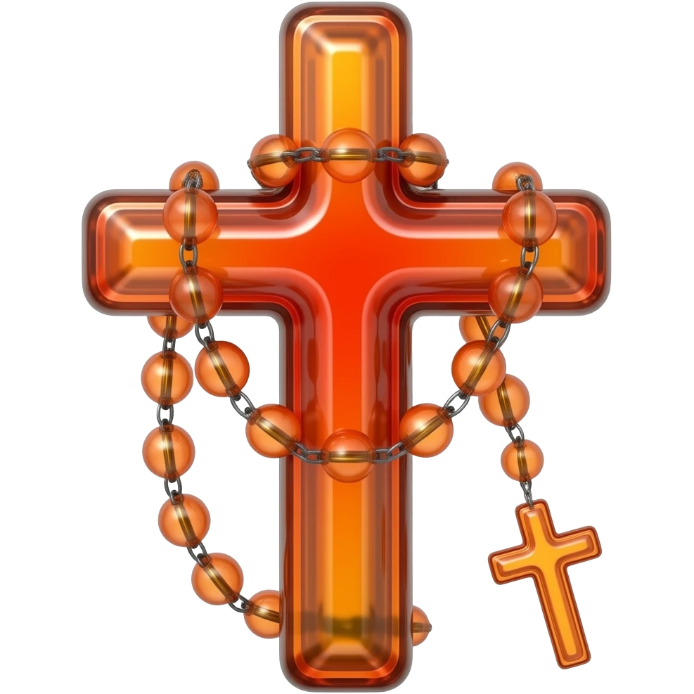 cruz sagrada orange red vidro brilhante com rosário orange red vidro brilhante emoji