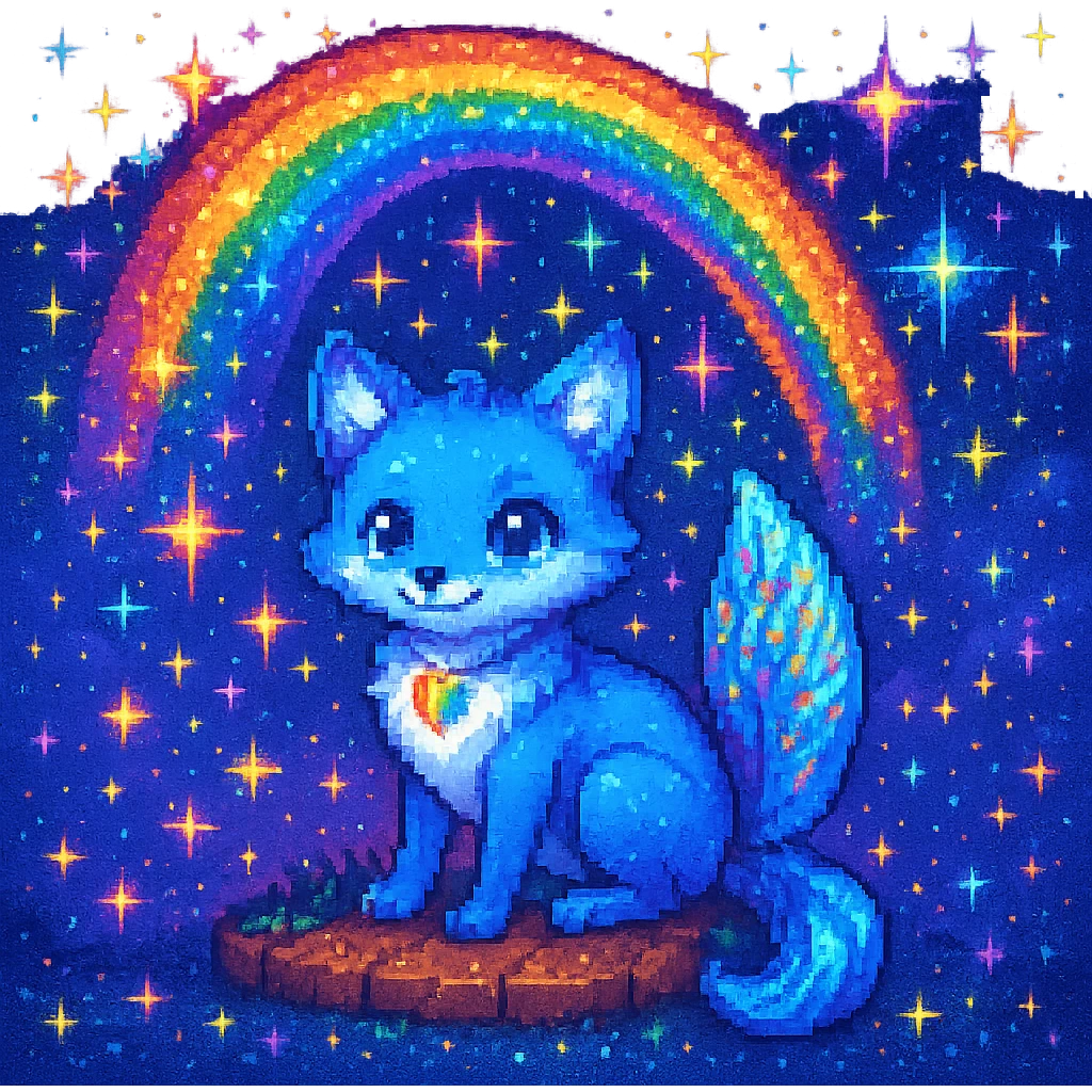 Add a magical, pixel art fantasy background with stars, sparkles, and glowing effects, keeping the pixel art style. emoji