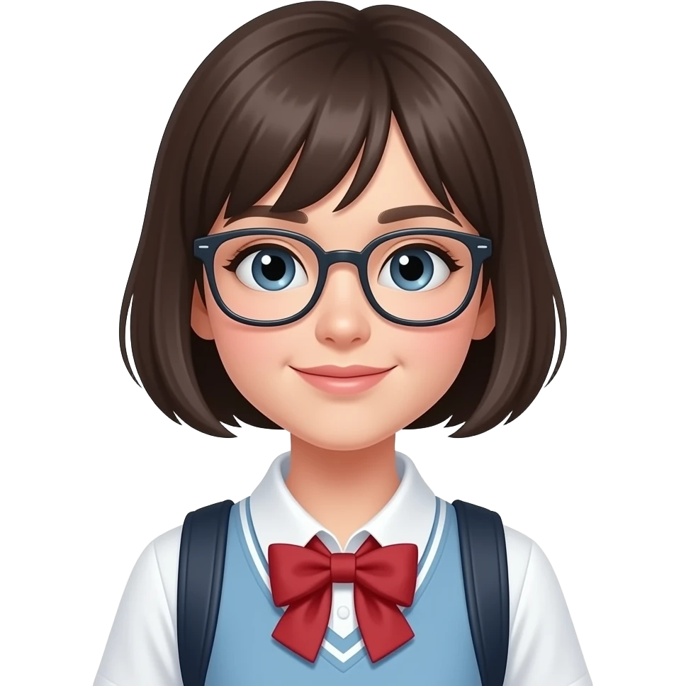 high school class room with a pretty female high school student short hair galss emoji