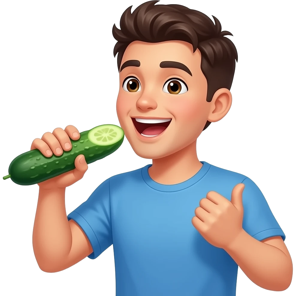 a guy with a cucumber in hand singing with it emoji