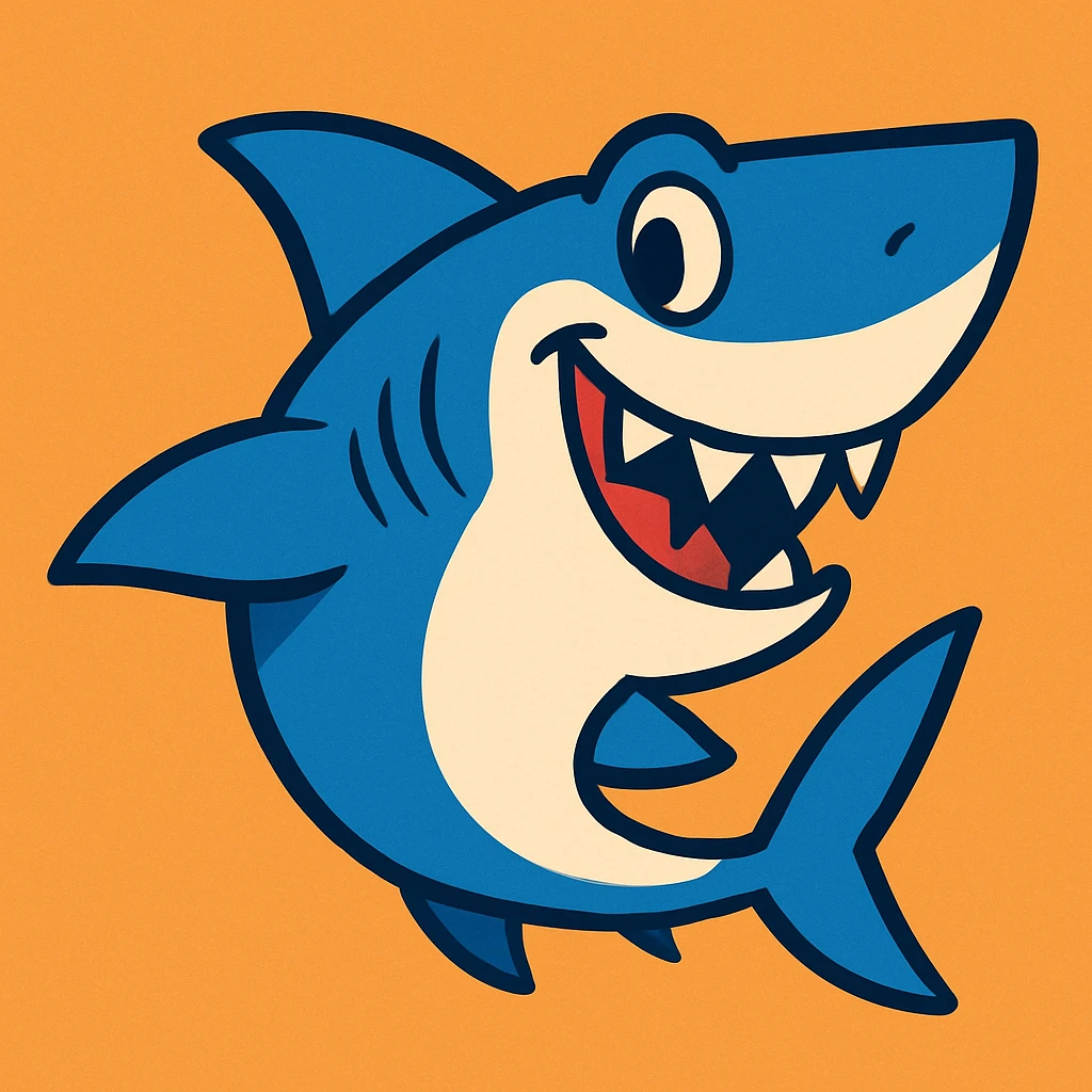 a shark in a playful cartoon style, simple and bold emoji