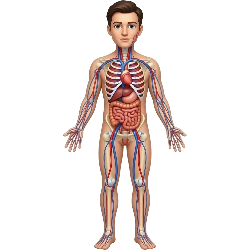 Créame una persona, cuerpo completo,representando el sistema circulatorio emoji