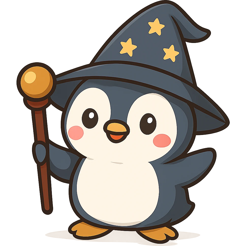 Remove the background so the penguin wizard is on a transparent background. emoji