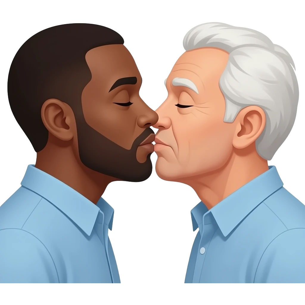 Black guy and white older guy  kissing emoji