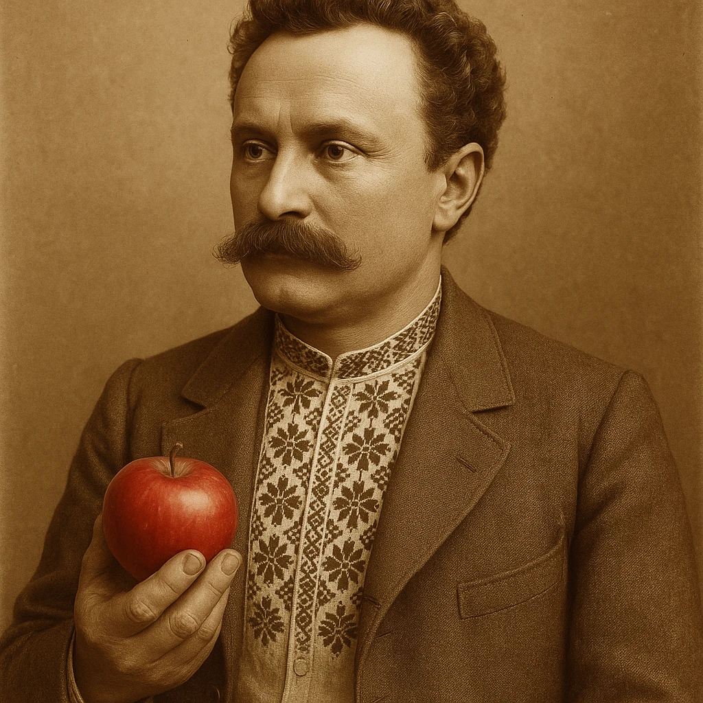 holds a red apple in his hand emoji