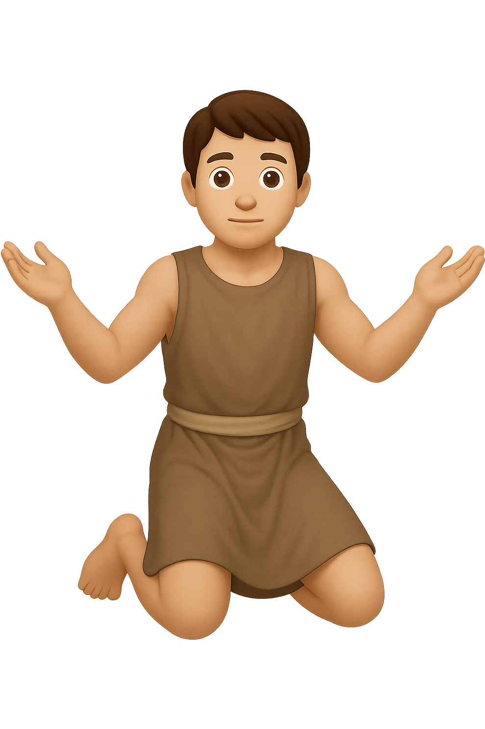 Remake this emoji in apple emoji style with brown hair and no silver handbands, fullbody apostle kneeling pose, variation 4. Keep the apple emoji style look and feel. emoji