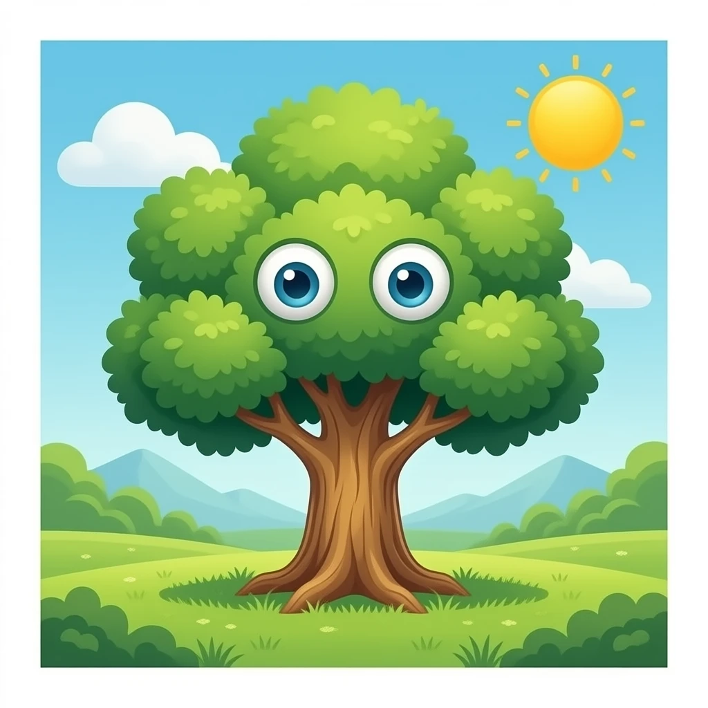 a tree with suspicious eyes emoji