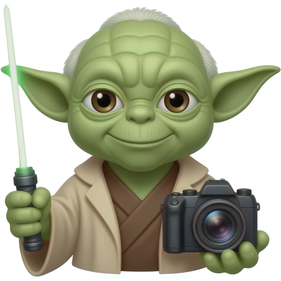 maitre yoda avec sabre laser et  avec appareil photo emoji