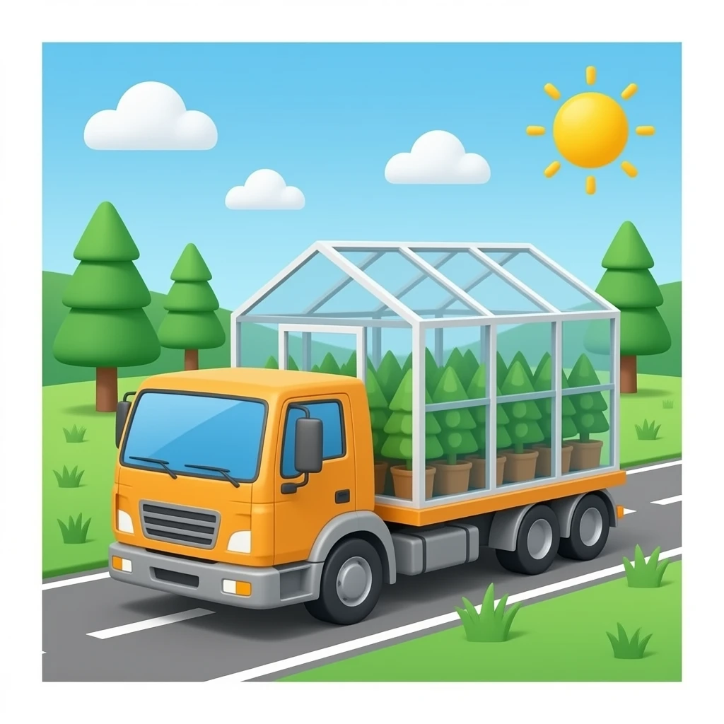 shipping container greenhouses on truck emoji