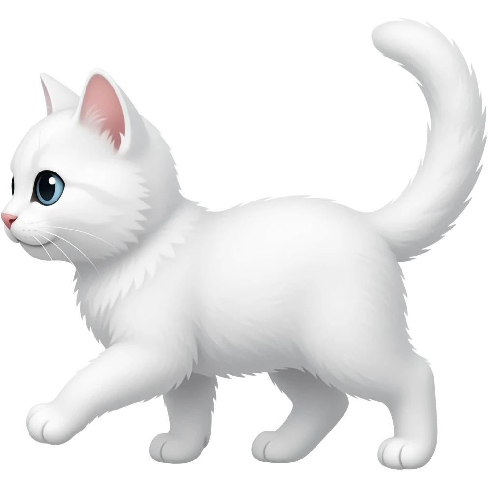 un gatito blanco dando un paso visto desde su perfil emoji