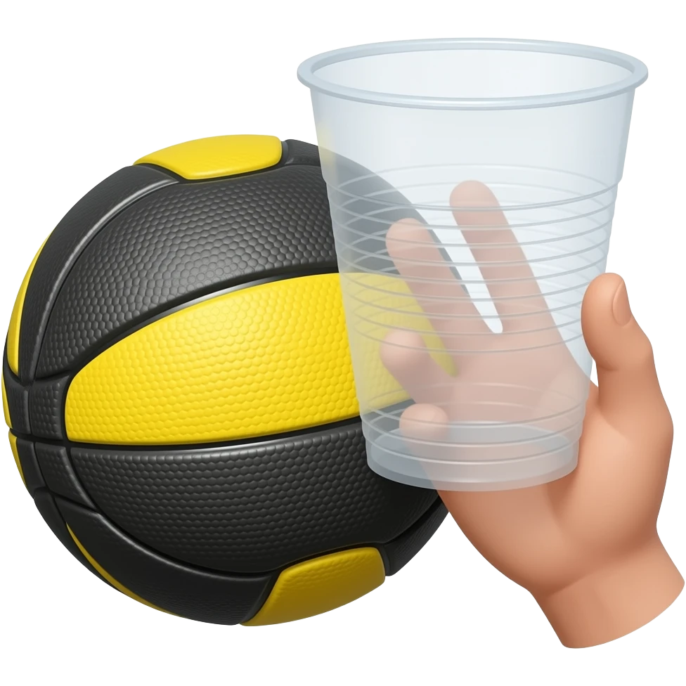 Realistic dodgeball ball, add a plastic cup in hand emoji