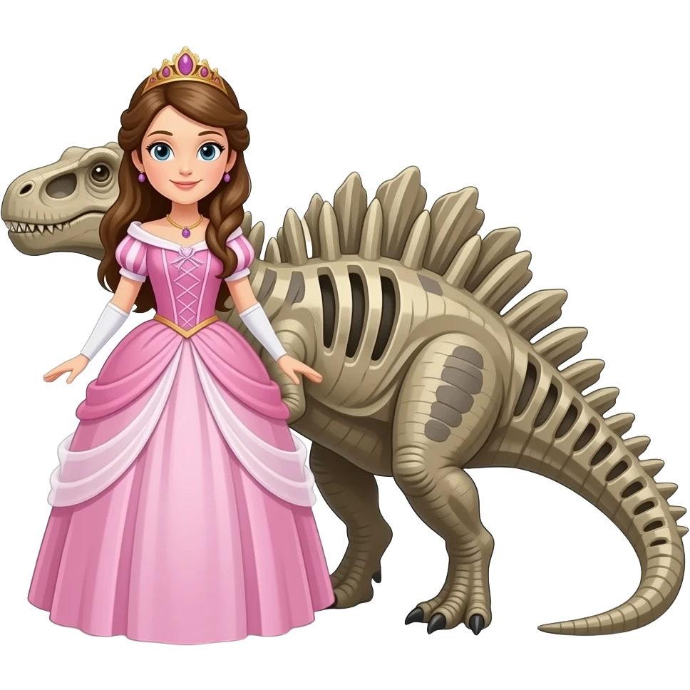 Princess dress fully on a fossilated dinosaur emoji