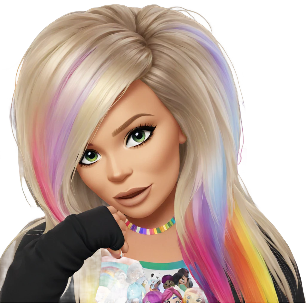 smiling girl with rainbow hair emoji